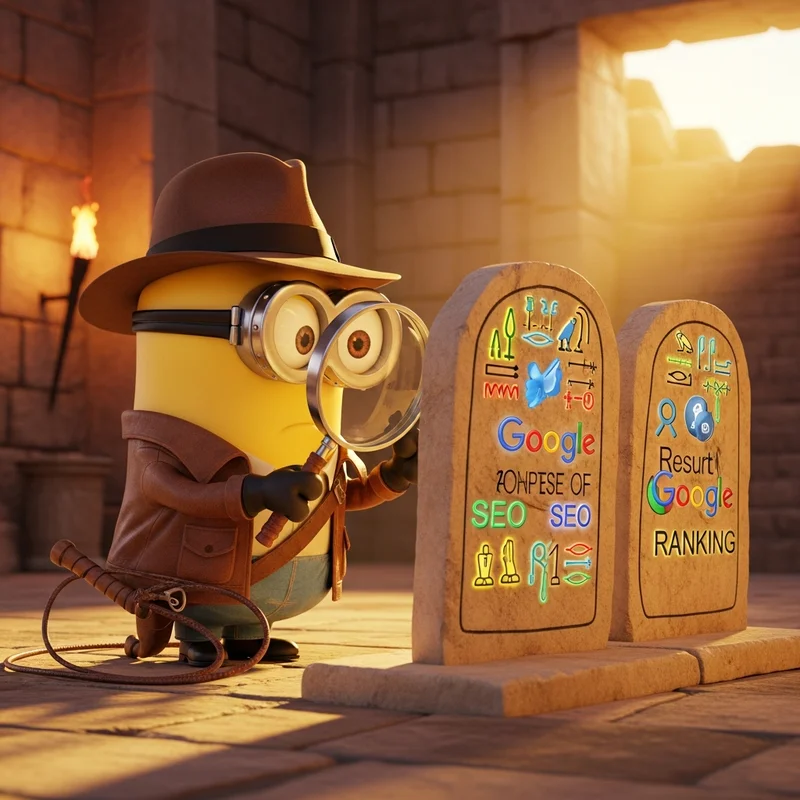 Minion Indiana Jones explorant les résultats Google
